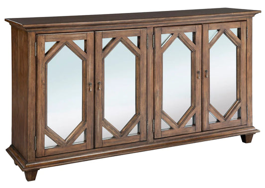 Hekman Mirrored Hexagon Panel Door TV Entertainment Console Sideboard