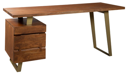 Hekman Live Edge Acacia Wood & Brass Home Office Desk