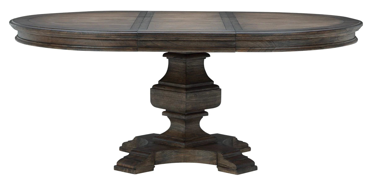 Hekman Wellington Java Mindi Wood Round Pedestal Extension Dining Table