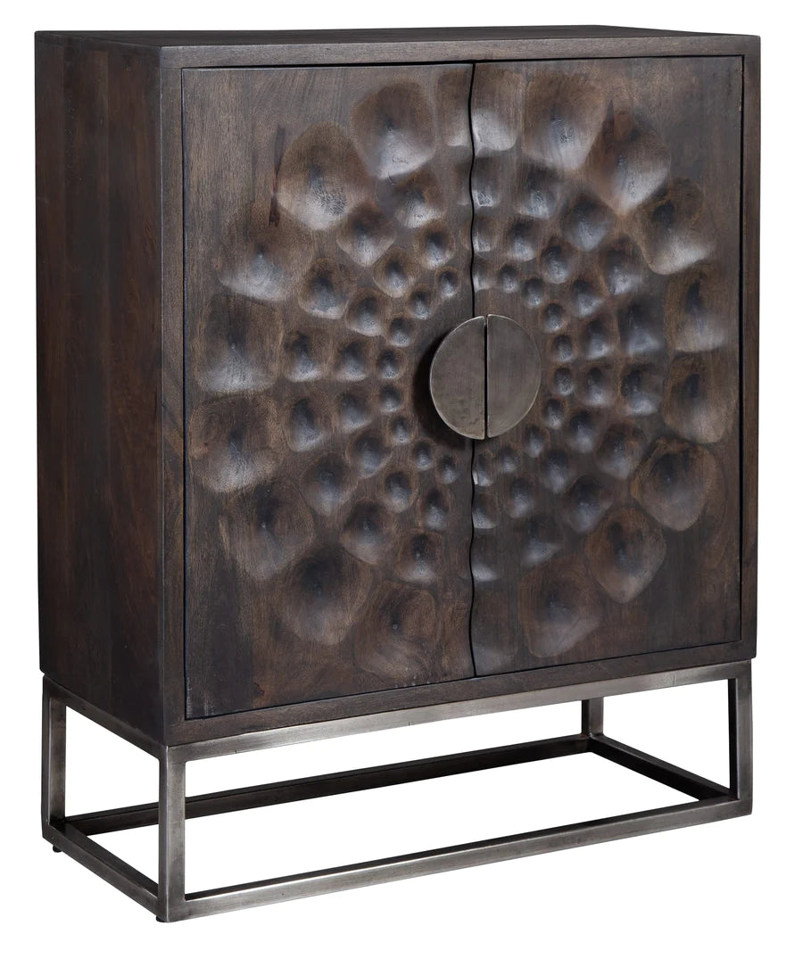 Hekman Carved Acacia Circle Starburst Accent Cabinet