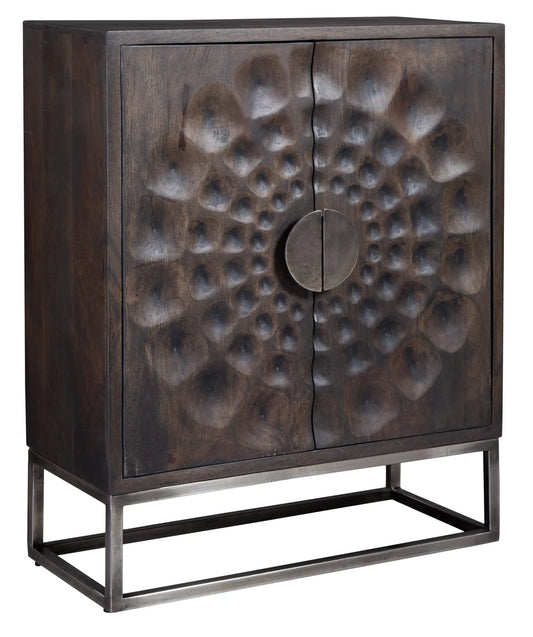 Hekman Carved Acacia Circle Starburst Accent Cabinet