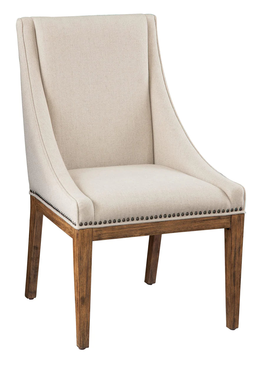 Hekman Bedford Linen Upholstered with Nickel Nailhead Trim Dining Armchair