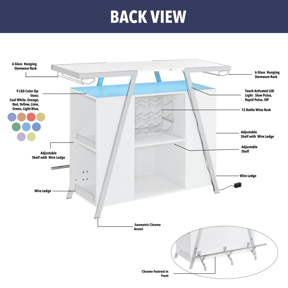 Zena - Bar With Led Lights - White