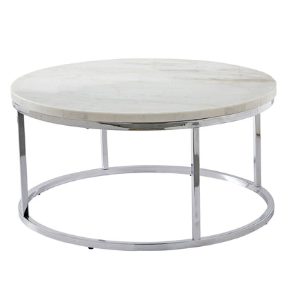 Echo - White Marble Top Round Coffee Table - White