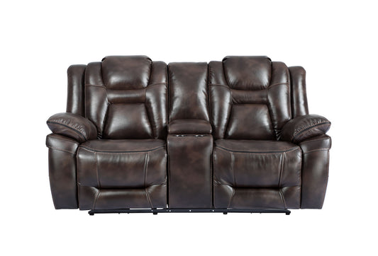 Oportuna - Dual Power Console Loveseat - Dark Brown