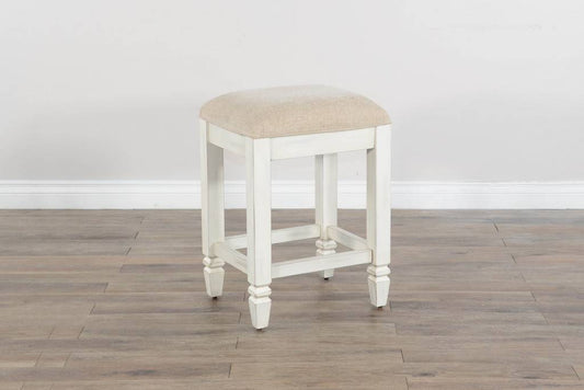 24" Stool With Cushion Seat - White / Light Brown