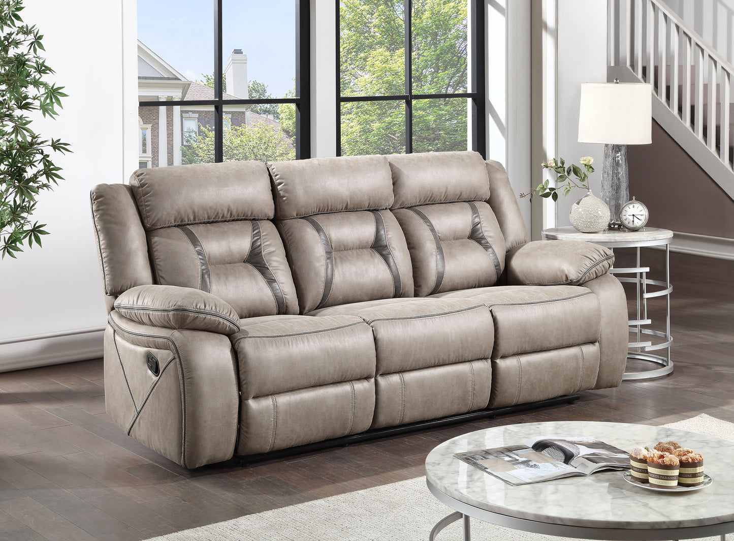 Tyson - Recliner Sofa With Drop Down Table - Pearl Silver