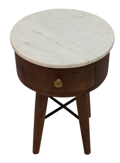 Bangalore - White Marble Top Round End Table - White