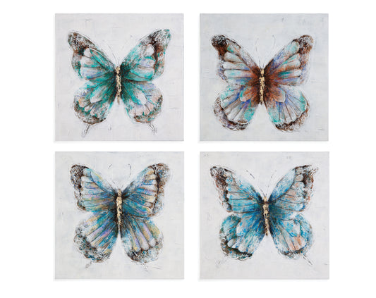 Metallic Butterflies - Canvas Art (Set of 4) - Blue