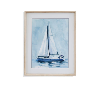 Lone Sailboat I - Framed Print - Blue