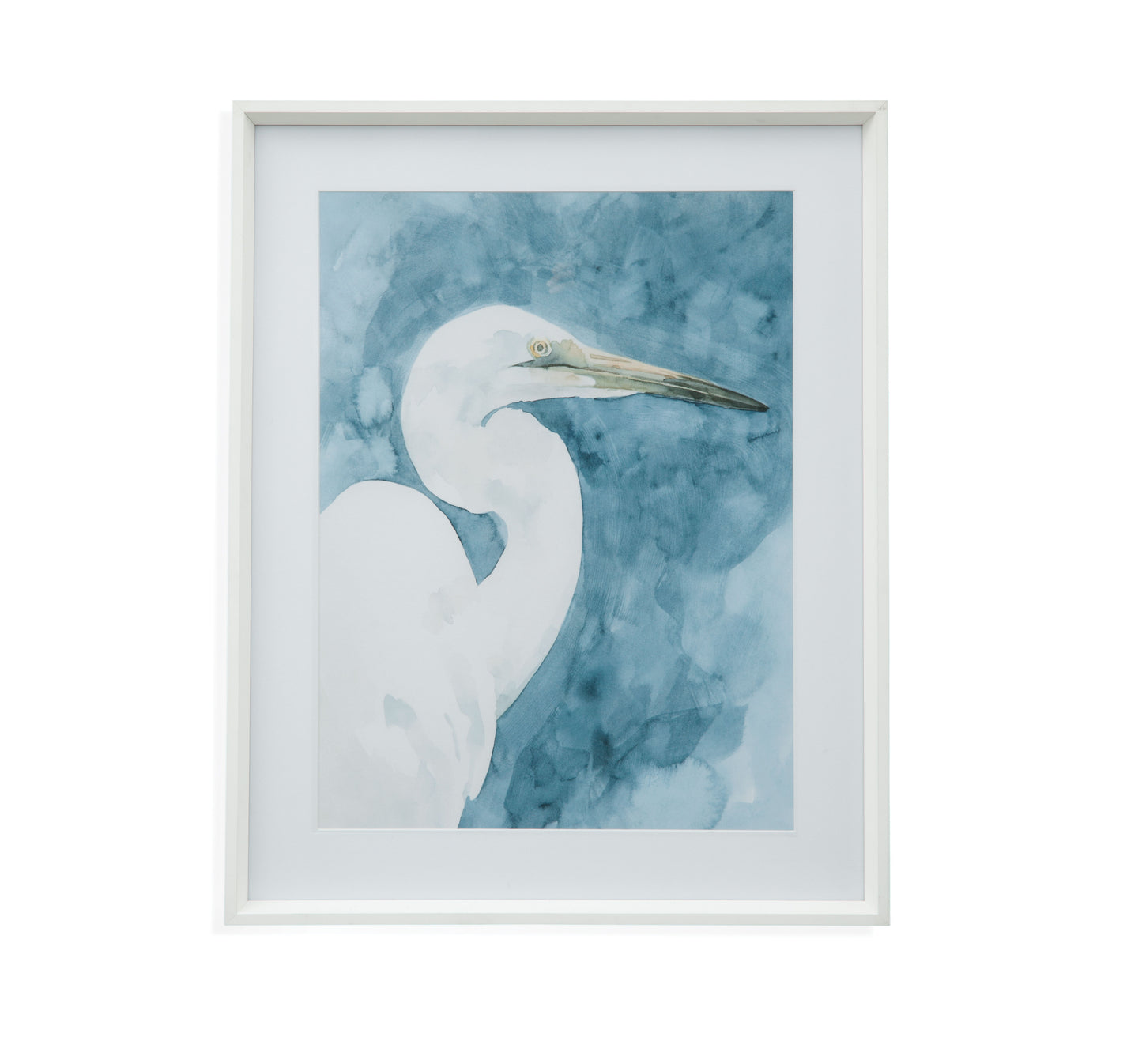 Watercolor Heron Portrait II - Framed Print - Blue