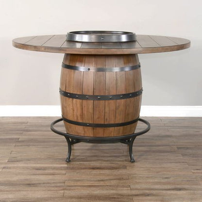 Doe Valley - Round Pub Table With Wine Barrel Base - Light Brown