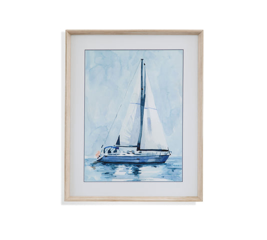 Lone Sailboat II - Framed Print - Blue