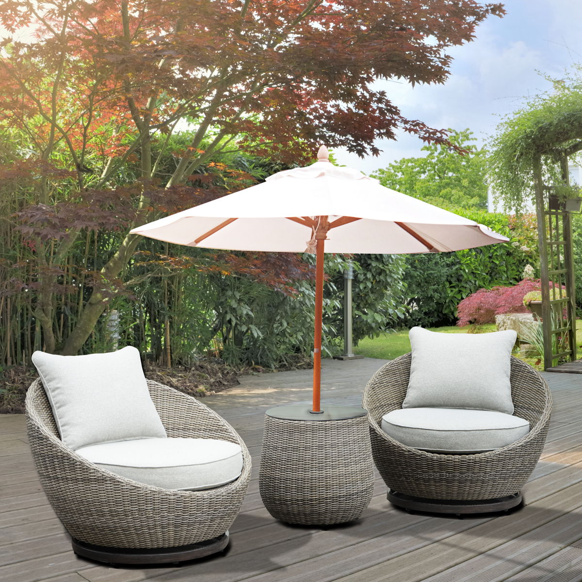 Adeline - 3 Piece Wicker Outdoor Set - Sand